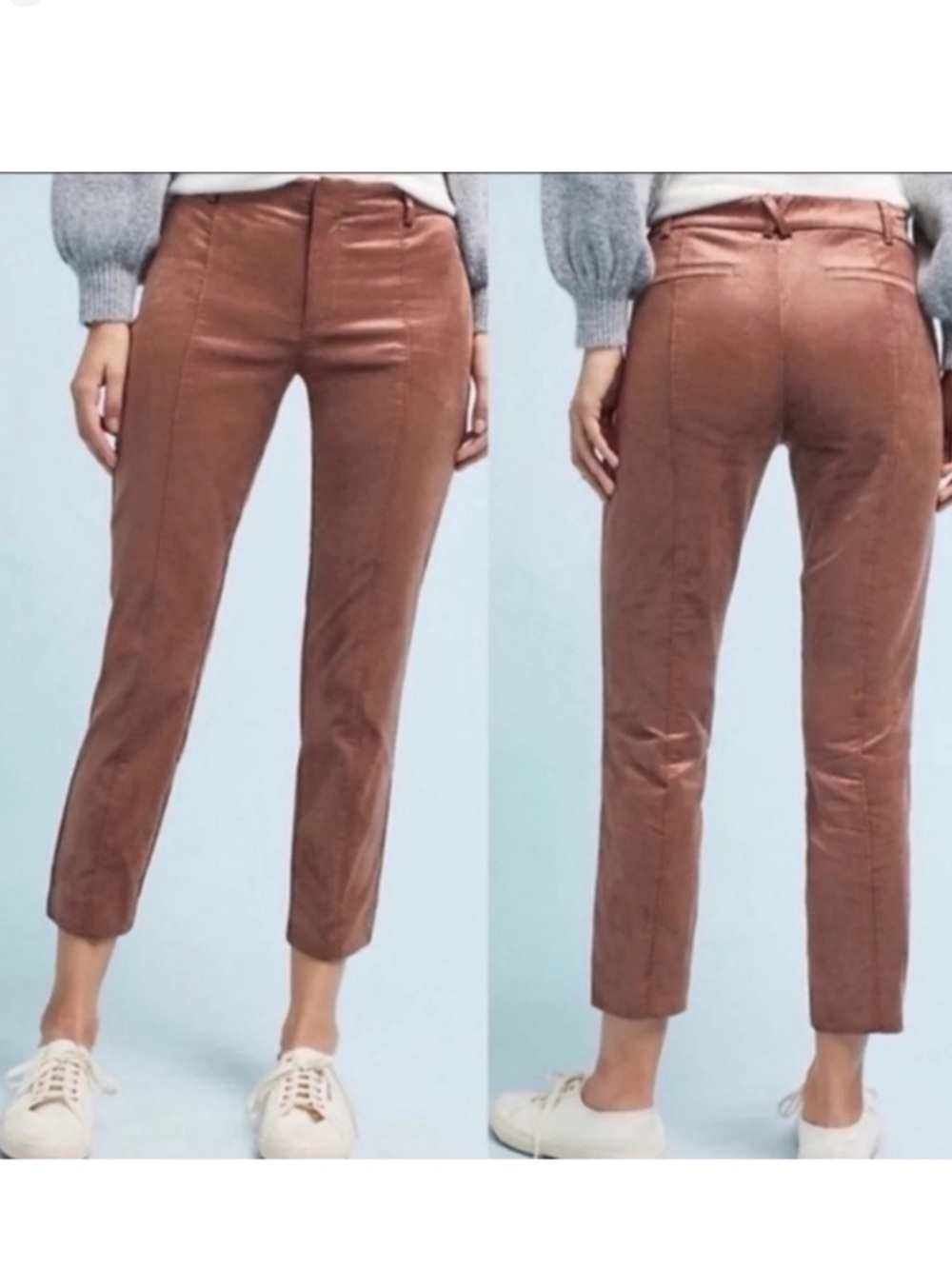 Anthropologie The Essential Slim Velvet Copper Gold Cropped Pants Junior size 2